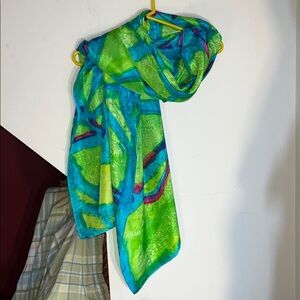 Vibrant Green, Blue & Purple Abstract‎ Silk Scarf